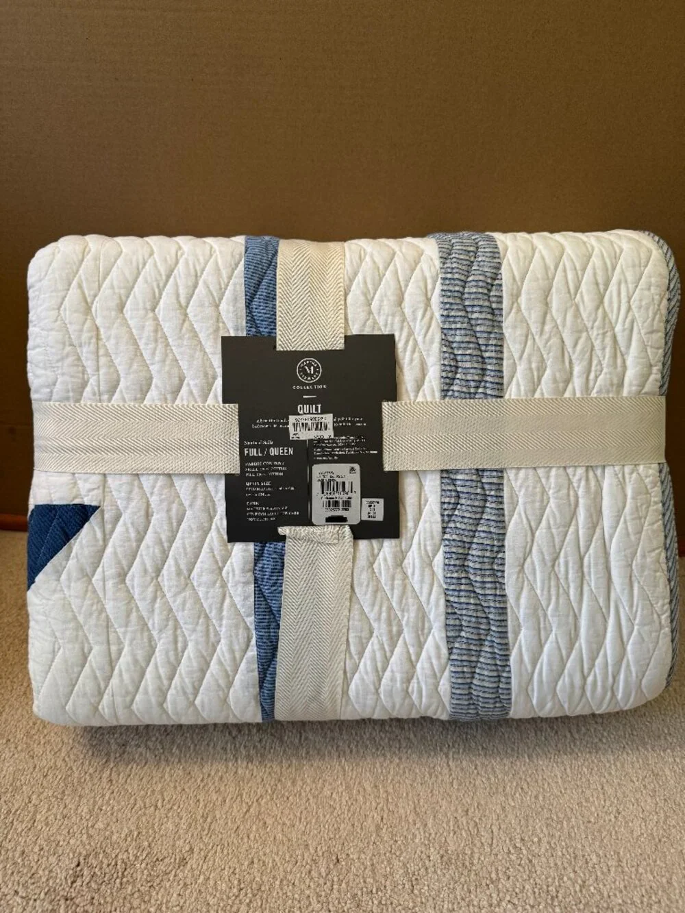 Martha Stewart Cotton Reversible Quilt blanket Full/Queen Blue White Nautical
